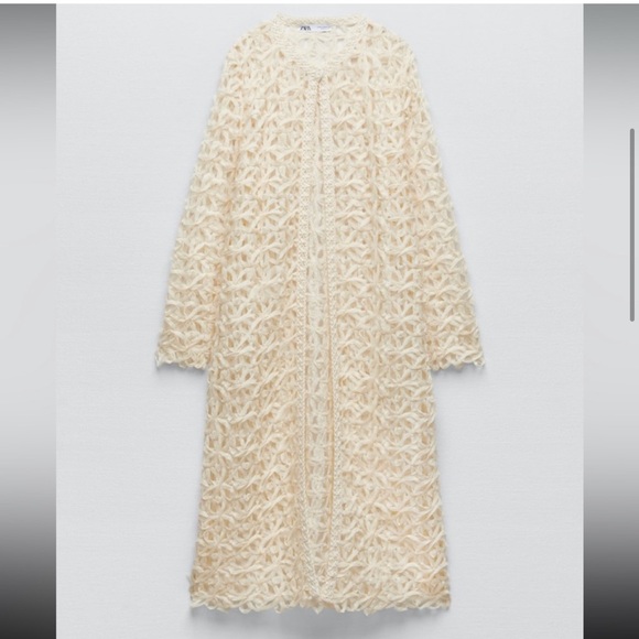 ZARA Crochet Open Knit Cardigan Coat - Picture 8 of 12